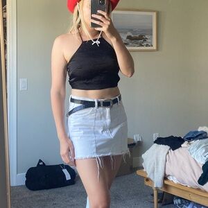 Pull&Bear White High-Rise Denim Skirt